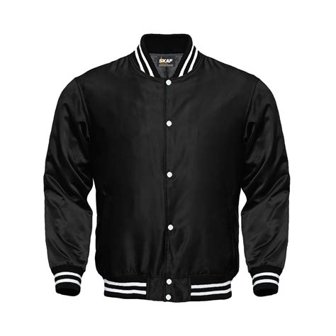 light weight satin bomber varsity jacket black skaf impex