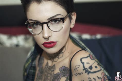 Wallpaper Suicide Girls Face Looking At Viewer Black Hair Short