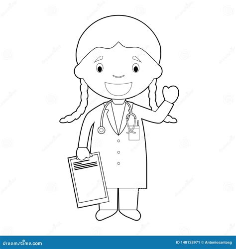 easy coloring cartoon vector illustration   female doctor stock