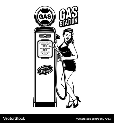 vintage pin up girl gas station royalty free vector image