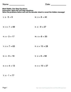 step equations addition  subtraction worksheet
