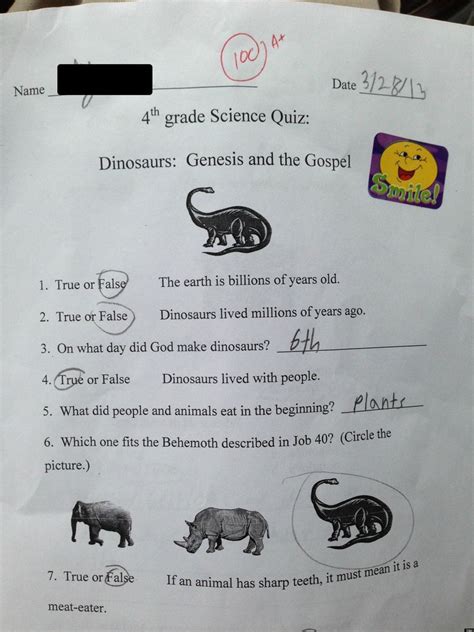 grade science test  viral creationism quiz claims dinosaurs