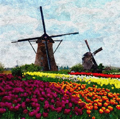 Dutch Tulips And Windmills H B Painting By Gert J Rheeders