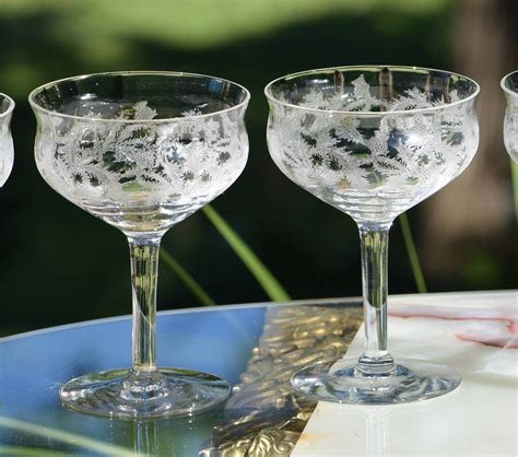 Antique Needle Etched Cocktail Glasses Coupes Set Of 4 Etsy