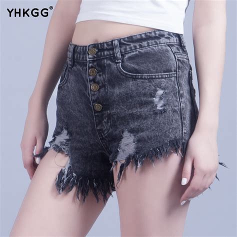 yhkgg ripped hole fringe denim shorts 2018 cotton high waist fashion