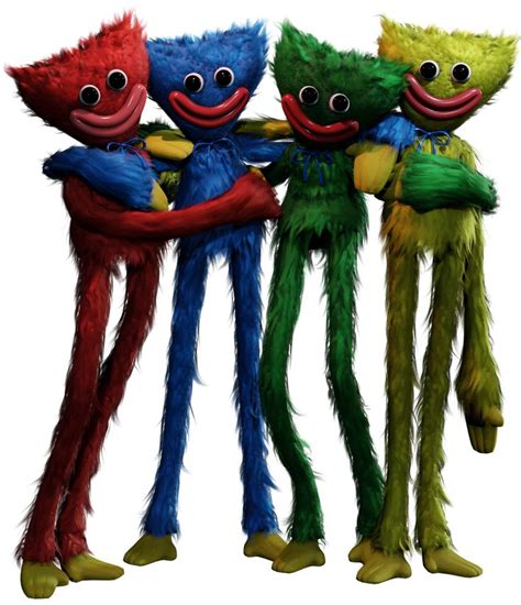 colorful furry monsters standing       arms