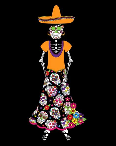 Day Of The Dead Or Halloween Skeleton Woman In Vector Format Stock