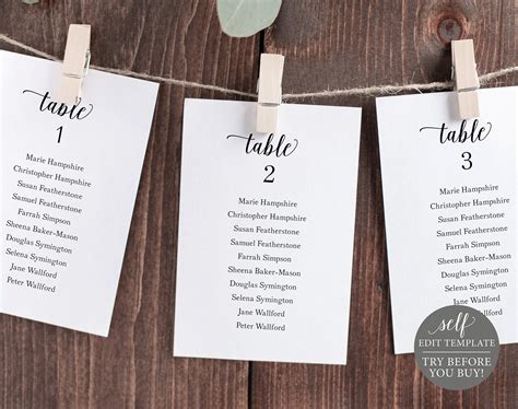 wedding seating chart template editable instant  modern