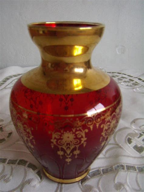 Vases Vintage Ruby Red Venetian Glass Vase With Gold