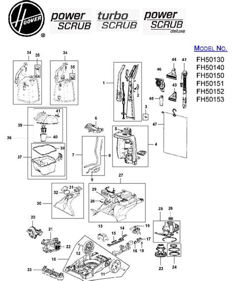 hoover fh turbo scrub carpet washer parts list schematic usa vacuum