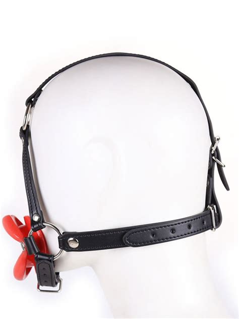 Leather Open Mouth Gags Black Bondage Head Harness Hood