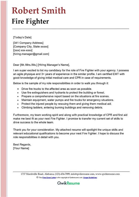 cover letter examples  firefighter