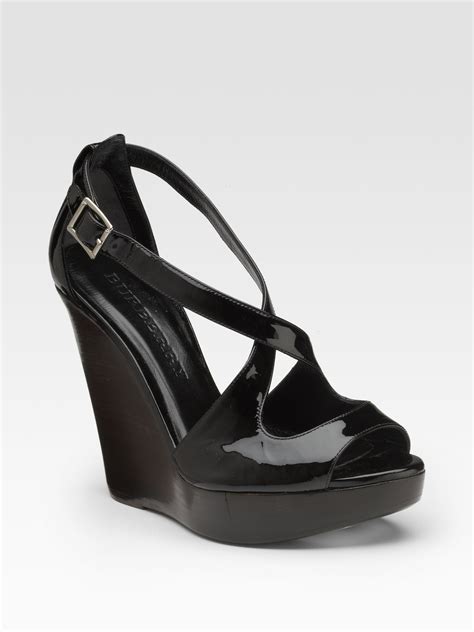 Burberry Patent Leather Wedge Sandals In Black Lyst
