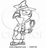 Detective Magnifying Cartoon Glass Boy Clipart Outline Holding Illustration Royalty Toonaday Lineart Vector Leishman Ron Small Regarding Notes sketch template