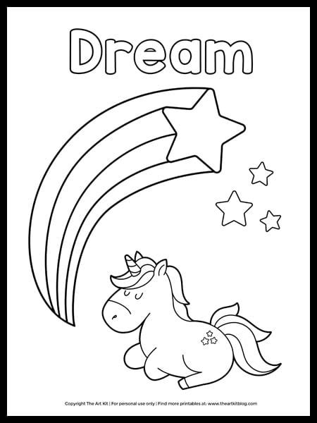 cute  printable dream sleeping unicorn coloring page  art kit