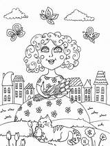 April Coloring Pages Spring Scene Kids sketch template