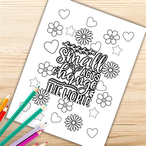 kindness coloring pages  kids teens adults floral etsy