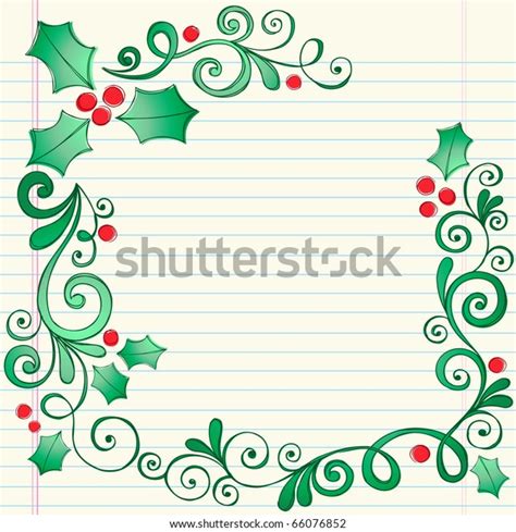 handdrawn christmas holly leaves sketchy notebook stock