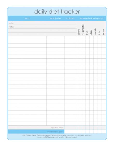 daily diet tracker  printable household notebook diet tracker