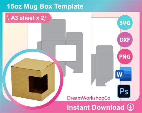 oz mug box template  window sublimation template svg dxf ms