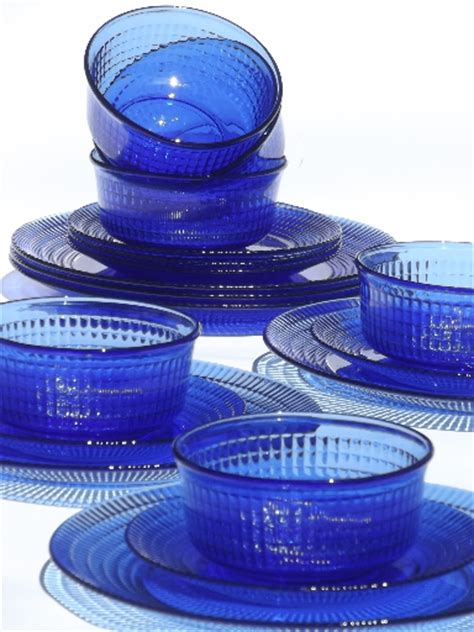 Cobalt Blue Mexican Glass Dishes Set For 6 Crisa Mexico