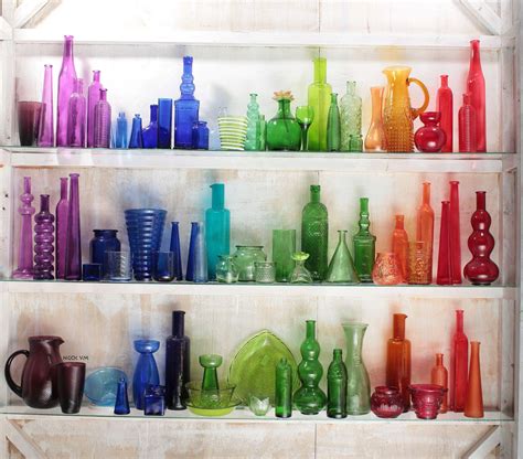Color Glass Colored Glass Bottles Rainbow Glassware Glassware Display