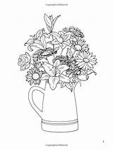 Coloring Pages Flowers Book Floral Flower Drawing Books Adult Digital Bouquets Printable Printables Choose Board Redwork Dover Color sketch template