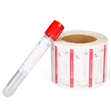 adhesive medical vial surgical collectingblood test tube labels roll red labels