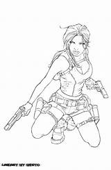 Croft Lara Raider Lineart Diabolumberto Colorear Fogo Berto sketch template