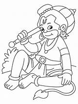 Hanuman Coloring Sitting Small Kids sketch template