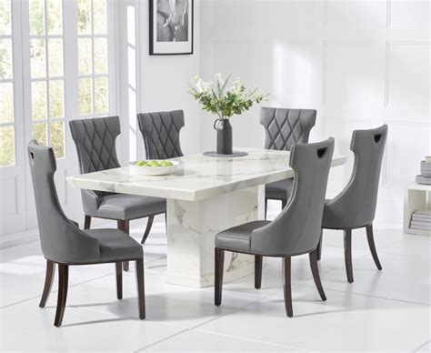 cm  seater white marble dining table  chairs homegenies