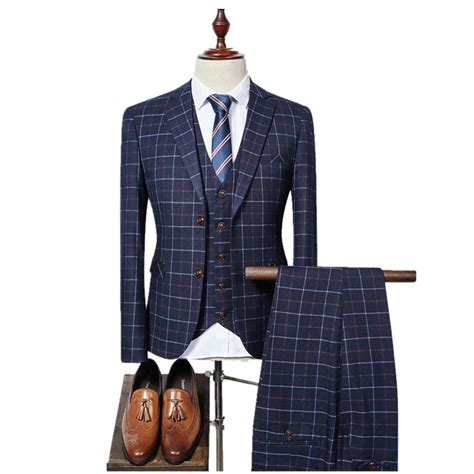 arrival high quality single breasted plaid casual suit men wedding dress mens business