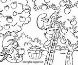 Coloring Orchard Apple Pages Picking Kids Smurf Smurfs Color Print Lazy Printable Garden Farmer Cartoon Getcolorings Drawing Getdrawings Farm Beautiful sketch template