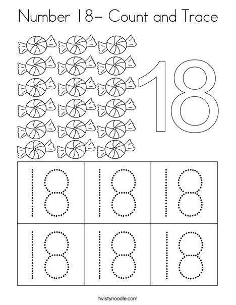 number  count  trace coloring page twisty noodle number words