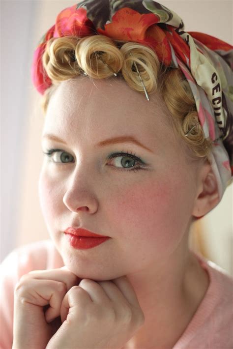 vintage style pin curls makeup with images scarf