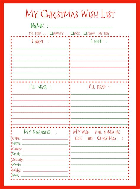 christmas  list template printable  cool ultimate   list