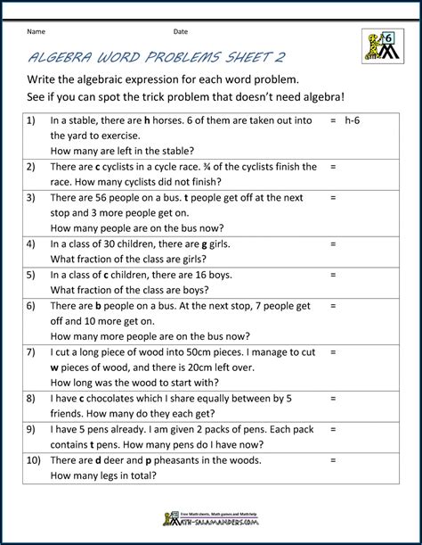 writing expressions worksheet