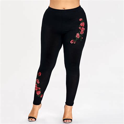 Rosegal Floral Embroidery Plus Size Yoga Leggings Women Gym Fitness