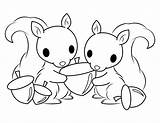 Coloring Acorn Baby Squirrels Pages Holding Animal Printable sketch template