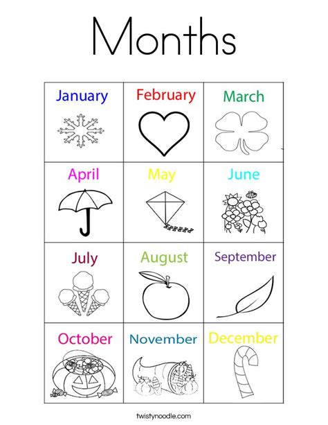 months coloring page twisty noodle months   year school
