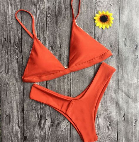 deep v neck solid color bikini swimwear in 2020 yellow bikini set