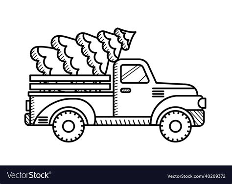 christmas pickup truck coloring page  kids vector image