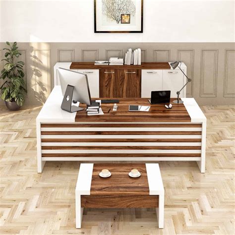 leon  modern  shaped home office furniture desk white brown