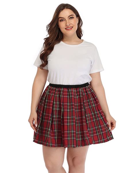 Hde Plus Size Plaid Skirt Lingerie Pleated Mini Skater Skirts Red