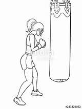 Bag Punching Drawing Boxing Girl Paintingvalley Drawings Vector sketch template