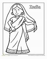 Coloring Indian Pages Traditional Clothing India Worksheet Kids Education Sheet Worksheets Dress Printable Around Girl Colouring Clothes Costumes Different Sheets sketch template