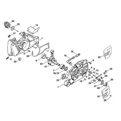 stihl ms  chainsaw ms wvh parts diagram crankcase crankshaft