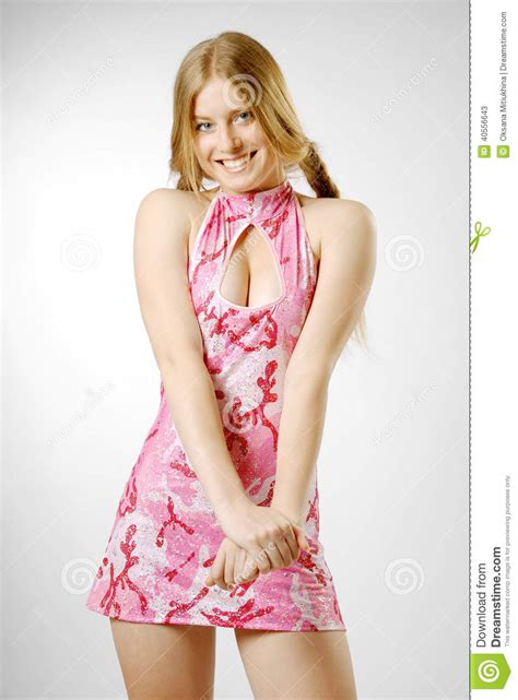Embarrassed Blonde In Pink Stock Image Image Of Slender 40556643