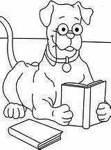 Library Boards Bulletin Book Coloring Wear Dog Kids sketch template