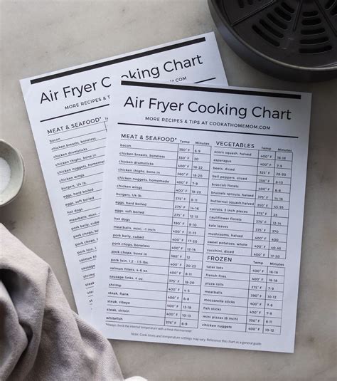 air fryer cooking chart printable